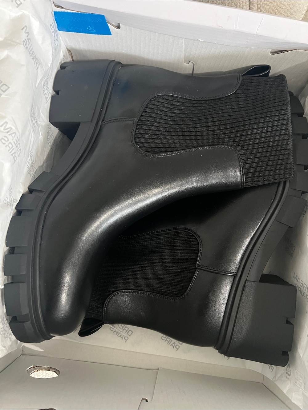 Black Rib-Knit Chelsea Lug Bootie